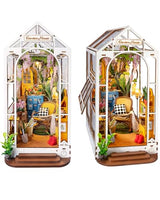 Rolife Book Nook Kit Wooden Bookcase 9.5" Garden House Miniature Kit with LED Decorative Bookends, 3D Puzzles for Adults Craft Hobby for Girls Boys Adults Rolife
