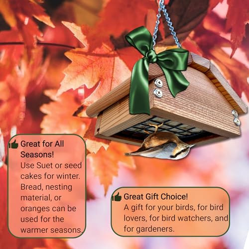 Premium Upside Down Bird Suet Feeder for Woodpeckers | Weather Resistant Cedar Wood, Durable Hardware, Long Lasting Hanging Wild Bird Feeder | Made ONWRD