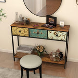Tohomeor Entryway Console Table with 3 Retro Flowers Fabric Drawers Boho Narrow Long Behind Couch Sofa Table with Bottom Open Storage Shelf for Hallway Living Room Foyer (Rustic Brown, 3 Drawers) Tohomeor