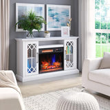 duraflame® Electric Fireplace Farmhouse Media Console for 65 Inch TVs with Glass Doors, Bright White Duraflame