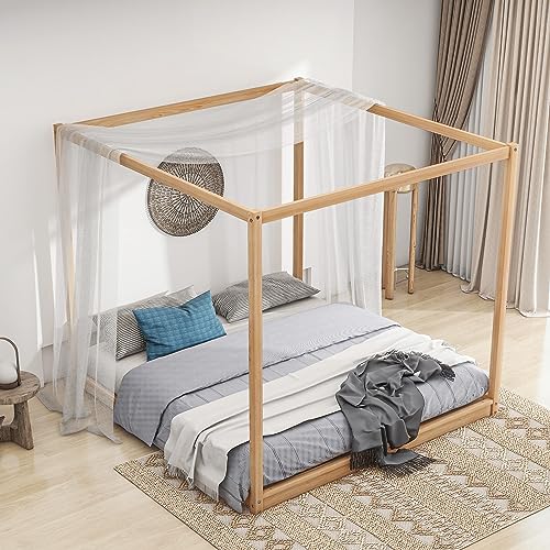 Favfurish Natural King Size Canopy Platform Bed Frame with Support Legs Favfurish