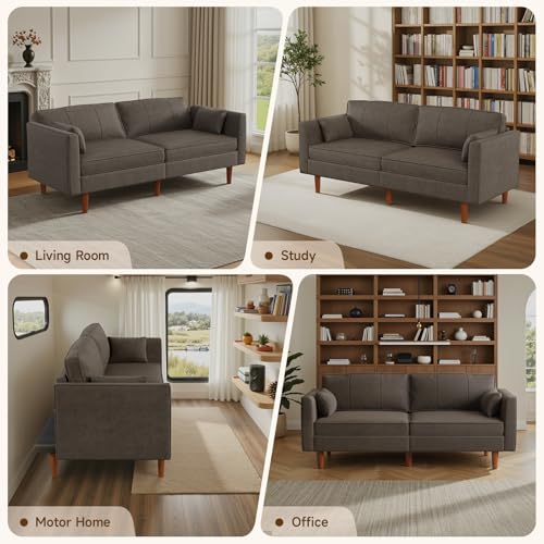 ONBRILL 71" Futon Sofa Bed,Convertible Sleeper Couch with Adjustable Backrest, Folding Loveseat for Apartment, Living Room, Office, Faux Leather,Brown ONBRILL