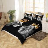 Lion Wild Animal Duvet Cover Set King Size,King and Queen Theme Golden Crown Comforter Cover with 2 Pillowcases,Tropical African Rustic Bedding Set for Adult Young Bedroom Xmas Gift (No Comforter) Castle Fairy