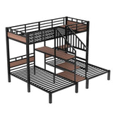 Bellemave Twin Over Twin Over Twin Bunk Bed with Shelf and Storage Stairs, Heavy Duty Triple Bunk Beds with Safety Guardrails, Metal Triple Bunk Bed Frame for 3 Kids, Teens, Black Bellemave