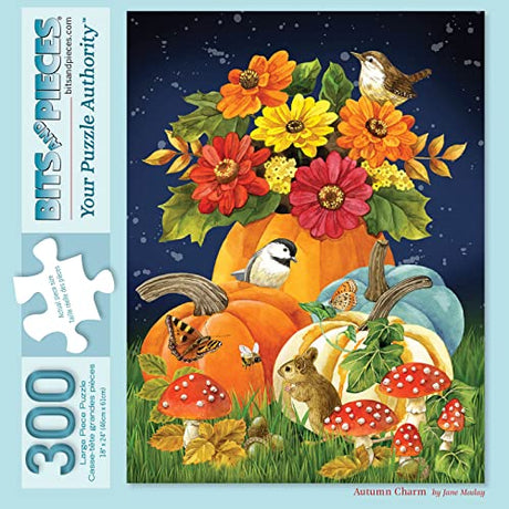 Bits and Pieces – 300 Piece Jigsaw Puzzle for Adults – Autumn Charm - Fall Pumpkins Woodland Creatures Jigsaw Puzzle by Artist Jane Maday, Completed Puzzle Size: 18" x 24" Bits and Pieces