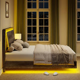 LUXOAK Rustic Grey Floating Platform Bed Frame with LED Headboard & Easy Assembly LUXOAK