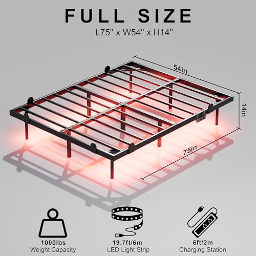 LUKIROYAL Floating Bed Frame Full Size with Smart LED Lights and Charging Station - Modern LED Bed Frame with Lights, Easy Assembly, No Box Spring Needed, Floating Beds LUKIROYAL