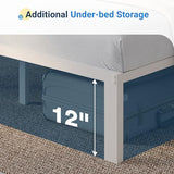 Avenco 14 Inch Twin Bed Frame with Headboard, White Metal Platform Bed Frame, Twin Size Bed Frame No Box Spring Needed, Easy Assembly, Heavy Duty Slats Support Avenco