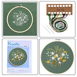 KISSBUTY Full Range of Embroidery Starter Kit with Pattern, Cross Stitch Kit Including Embroidery Fabric with Floral Pattern, Bamboo Embroidery Hoop, Color Threads and Tools Kit (Flowers Plants)