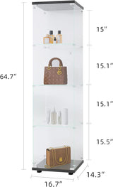 Goujxcy 64" Curio Cabinet, 4 Shelves Glass Display Cabinet with LED Lights, Glass Storage Cabinet with Door, Collectibles Toy Organizers Rack, Display Shelf, Kids Bookcase for Playroom, Bedroom, Black Goujxcy