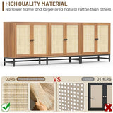 ZLWJGY Rattan Buffet Cabinet with Storage, 90.5" Large Sideboard Accent Cabinets with 6 Doors, Mid Century Modern Console Table Cabinet for Kitchen, Living Room and Dining Room, Walnut ZLWJGY