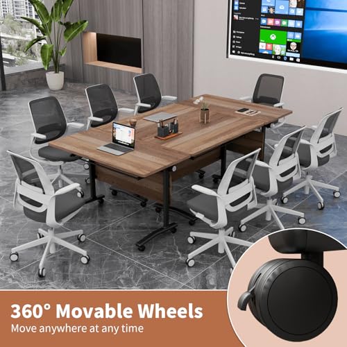 Folding Conference Table with Wheels, Conference Room Table, Modern Rolling Training Tables, Foldable Seminar Meeting Tables for Home Office (4, A, 55.1in) Lrxmastery