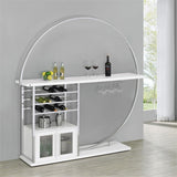 Pemberly Row Circular LED Wood Home Bar with Wine Storage White High Gloss Pemberly Row