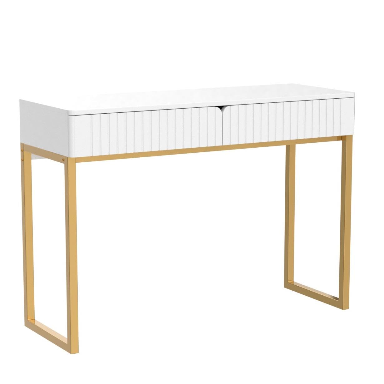 Tamworth Design Elegant Modern Desk, 2 Drawers, Gold Legs, 43.3x15.75 inches, Home Office, Makeup Vanity, Computer, Writing, Study, Entryway, Sofa Table