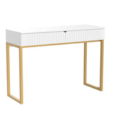 Tamworth Design Elegant Modern Desk, 2 Drawers, Gold Legs, 43.3x15.75 inches, Home Office, Makeup Vanity, Computer, Writing, Study, Entryway, Sofa Table Tamworth Design
