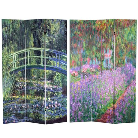 Red Lantern 6 ft. Tall Double Sided Works of Monet Canvas Room Divider - Water Lily/Garden Red Lantern