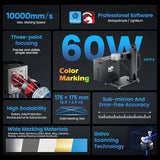 Monport 60W Fiber Laser Engraver Compatible with Lightburn, MOPA Color Marking Laser Marking Machine with 6.9" x 6.9" Lens Red Dot Guide Manual Focus for Metal Aluminum Gold Steel More Monport