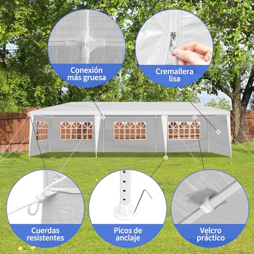 10x30 FT Party Tent, Outdoor Wedding Tents for Parties, Canopy Event Tent with 7 Removable Sidewalls, Waterproof Gazebo Shelter for Birthday Parties, Weddings, BBQs & Events (10X30FT-7Sides White) YYANDC