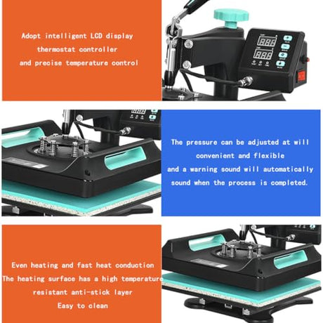 8 in 1 Heat Press, 38x38cm Multifunction Heat Transfer Machine, Precision Printer T-Shirt Textile Printing Machine Combo Kit for T Shirts/Mug/Hat/Plate/Cap CUTPOIY