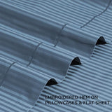 Feather & Stitch 500 TC Queen Size Damask Bed Sheet Set, 100% Cotton Soft Breathable Bedsheets, 4 Piece 18" Deep Pockets Sateen Weave Striped Bedding Mattress Resort Hotel Luxury Décor - (Blue Stripe) FEATHER & STITCH NEW YORK