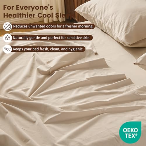 Overket 100% Linen Sheet Set Queen Size Extra Deep Pocket Fits 18-24 Inch Mattress, Breathable & Soft, Smooth 4-Piece Set for Thick Mattresses Hotel Luxury Bedding（Queen, Linen） Overket