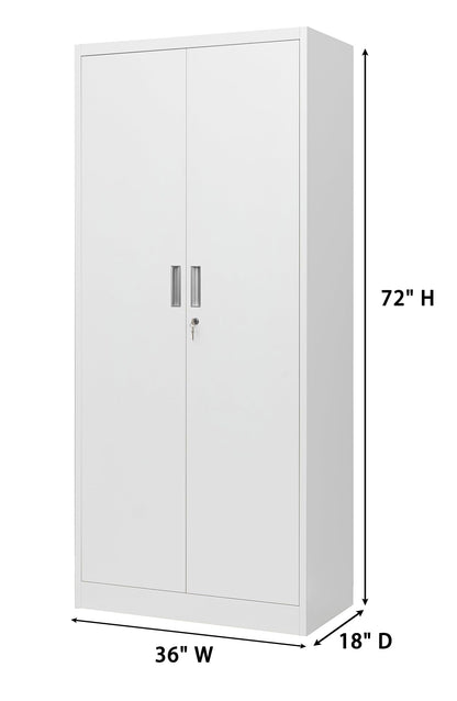 Metal Storage Cabinet, 72" H x 36" W x 18" D Locking Cabinet with Adjustable Shelves, Steel Storage Cabinets for Garage, Home, Office, Pantry (White) - WoodArtSupply