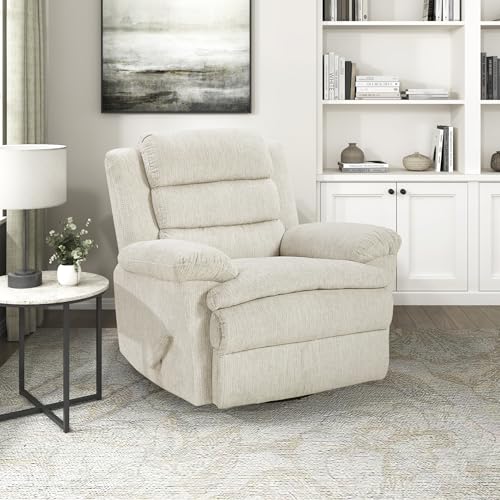 Lexicon Swivel Glider Reclining Chair, Textured Microfiber Manual Recliner, Comfy Nursery Glider Recliner, Swivel Reclining Chair for Living Room/Office/Bedroom/Apartment, Beige