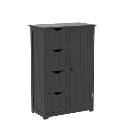 Tangkula Bathroom Floor Cabinet, Freestanding Storage Cabinet with 4 Drawers & Single Door, Adjustable Shelf, Multipurpose Bathroom Storage for Home Office, 22 x 12 x 32 Inches (Black) - WoodArtSupply