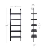 Nathan James Theo 5-Shelf Black Modern Bookcase, Open Wall Mount Ladder Bookshelf with Industrial Metal Frame Nathan James