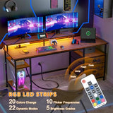 Furologee 61" Computer Desk with Power Outlet and USB Ports, Large Desk with Shelves and Drawer, Writing Study Desk with Fabric File Cabinet and Long Monitor Stand, Gaming Desk for Home Office Furologee