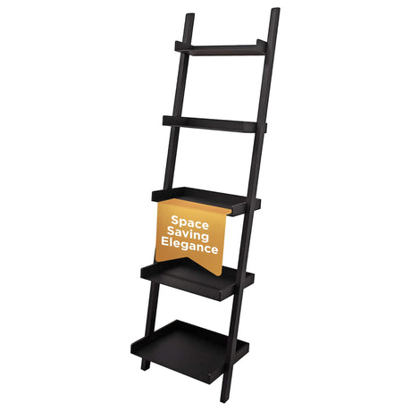 Kiera Grace Providence Hadfield 5 Tier Ladder Shelf Modern Leaning Bookshelf Storage Rack for Home, Office, 18" x 67", Black Kiera Grace