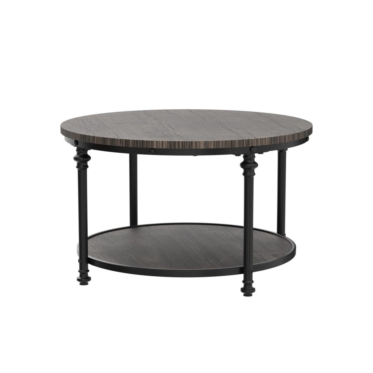 IDEALHOUSE Round Coffee Table for Living Room Rustic Center Table with Storage Shelf Wood Circle Coffee Table with Sturdy Metal Legs, Easy Assembly(Light Walnut) IDEALHOUSE