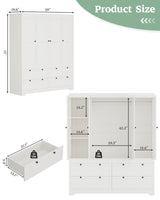 PLANNTONNEO Large White Wardrobe Closet with Drawers, Modular Closet System with Doors and Hanging Rods, Tall Large Armoire Ample Storage, Big Bedroom Armoires (4 Doors+4 Drawers) PLANNTONNEO