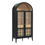 Modway Nolan Modern Farmhouse Arched Bar Cabinet in Black Wood Grain - 72 Inch Tall Wine Storage Cabinet with Glass Doors and Wine Rack - Large Liquor Cabinet for Dining or Living Room Modway