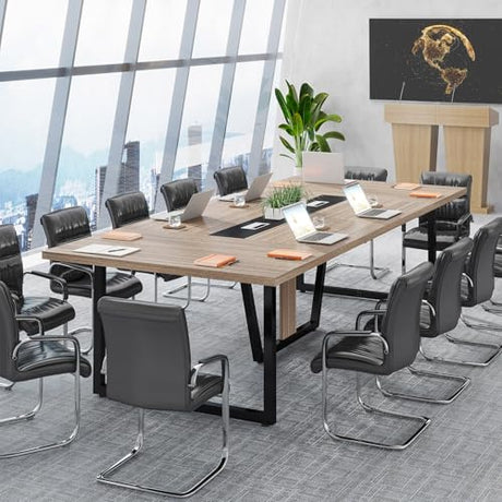 Tribesigns 8FT Conference Table, 94.49 L x 47.24 W x 29.53 H Inches Large Meeting Podcast Table for 10 People, Business Style Wooden Training Table with Strong Metal Frame for Office Conference Tribesigns
