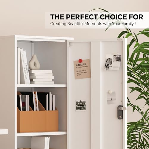 Steehoom Metal Cabinet with Lock Steel Storage Locker Lockable 4 Tier Bathroom Cabinet Changing Room Employee Locker for Home, Office, School, Gym, Garage (White, 15.75" D x 15.75" W x 49.21" H) Steehoom