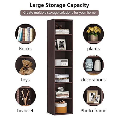 Tribesigns 70.9 Inch Rustic Narrow Corner Bookcase with 6 Tier Storage Shelves - WoodArtSupply