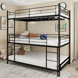 Detachable Triple Bunk Bed, Twin Over Twin Bunk Beds for Kids/Teens/Adults, Heavy Duty Metal Bunkbed Frame with Safe Guardrails & 2 Ladder, Convertible 3 Twin Beds for Dorm, Bedroom, Guest Room TBCOPTO