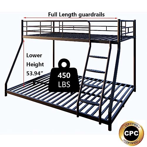 AnwickNomo Heavy Duty Steel Twin Over Full Bunk Bed, Beds for Kids Adults Teens Bed with Stairs & Flat Rungs, Metal Slat Support, No Box Spring Needed (Black), Bunk Bed 54azz AnwickNomo