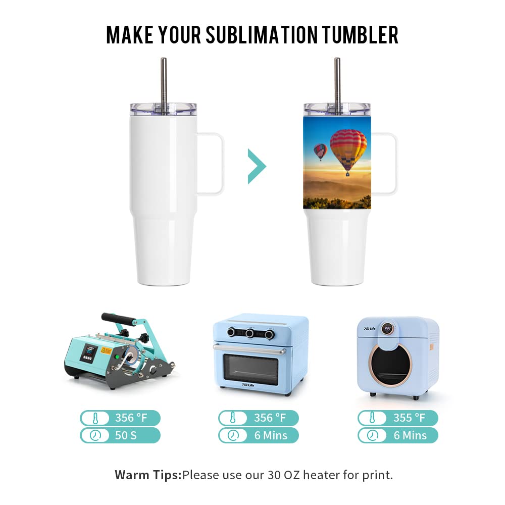PYD Life Sublimation Tumblers Blanks with Handle 30 OZ White Coffee Mugs Insulated Reusable Travel Cups with Leakproof Lid and Stainless Straw for Tumbler Heat Press 4 Pack PYD Life