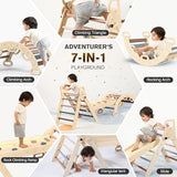 BlueWood Pikler Triangle Set 7in1 Foldable Baby Climbing Toys Wooden Montessori Climbing Set with Arch&Ramp&Ladder Baby Climber Indoor Jungle Gyms for Toddlers Montessori Toys - Mauve Pink BlueWood