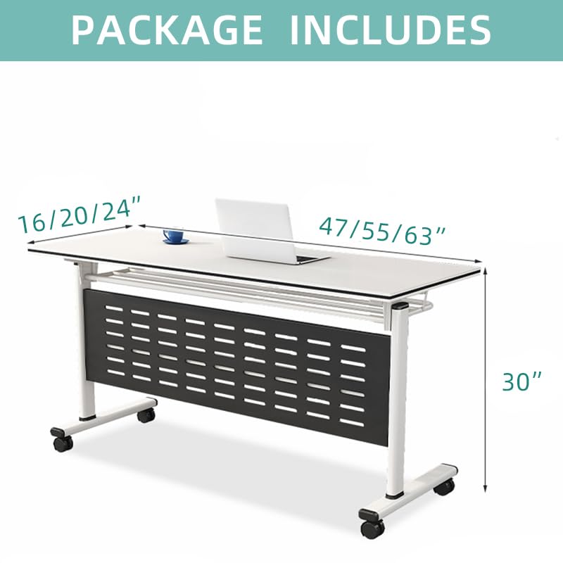 Oppiiwee Folding Conference Room Table, Mobile Training Table with Wheels, Flip Top Rolling Seminar Meeting Table for Office,Meeting Room,classr (Black, 47×16×30in) Oppiiwee