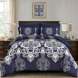 Mybedsoul 7 Pieces Navy Blue Comforter Set King Size, Damask Bed in a Bag for King Bed, Lightweight Microfiber Boho Bedding Sets with Comforter, Sheet, Pillowcases & Shams for All Season(90"x104") Mybedsoul