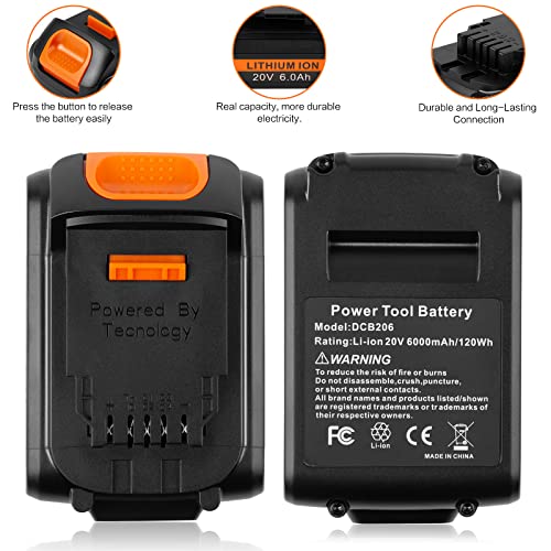 ARyee 6.0Ah Battery Replacement for Dewalt 20 Volt MAX Lithium Ion Battery DCB205 DCB200 DCB206 DCB206-2 DCB204 DCB204BT-2 DCB203 DCB201 with LED Indicator ARyee
