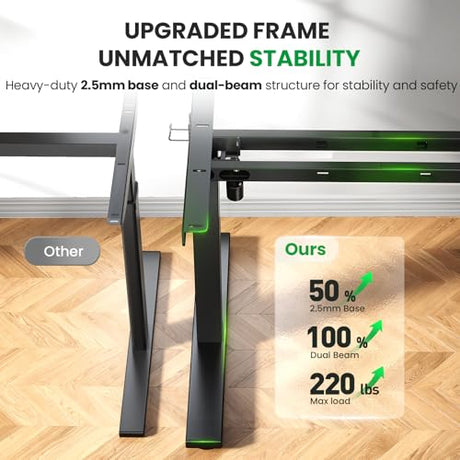 DeskShow Electric Standing Desk Adjustable - 60x28 Inch Sit Stand Desk with 1 Inch Thick Tabletop, Double Beam Frame, 3 Memory Height Adjustment, Cable Management for Home Office DeskShow