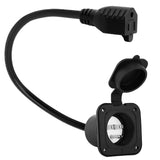 DEALTUS Household 15AMP 125V Flanged Power Inlet with Waterproof Cover, Nema 5-15P Male Flanged Inlet to 5-15R Female Extension Cord for RV EV, 1.8 Feet (55CM) ETL Verified DEALTUS