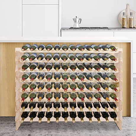 Smartxchoices Stackable Modular Wine Rack 96 Bottle Wooden Wine Storage Rack Freestanding Wine Holder Display Shelves, Wobble-Free, Solid Wood, Smartxchoices