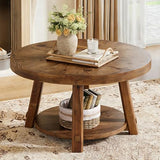 LITTLE TREE Solid Wood Coffee Table with Storage, 2-Tier Farmhouse Round Coffee Table for Living Room, Easy Assembly (Rustic Wood Color) LITTLE TREE