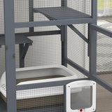 PawHut Large Cat House, Indoor/Outdoor Wooden Cat Catio on Wheels, Cat Enclosure with Platforms, Hammock, Cat Flap Door & Openable Top, Luxury Kitty House for 2 Cats, 39" PawHut