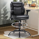 OLYFING Drafting Chair, Tall Office Chair with Adjustable Armrests PU Leather Standing Desk Chair with Adjustable Foot Ring,Comfy Mid-Back High Office Chair for Counter Height Desk, Black OLYFING